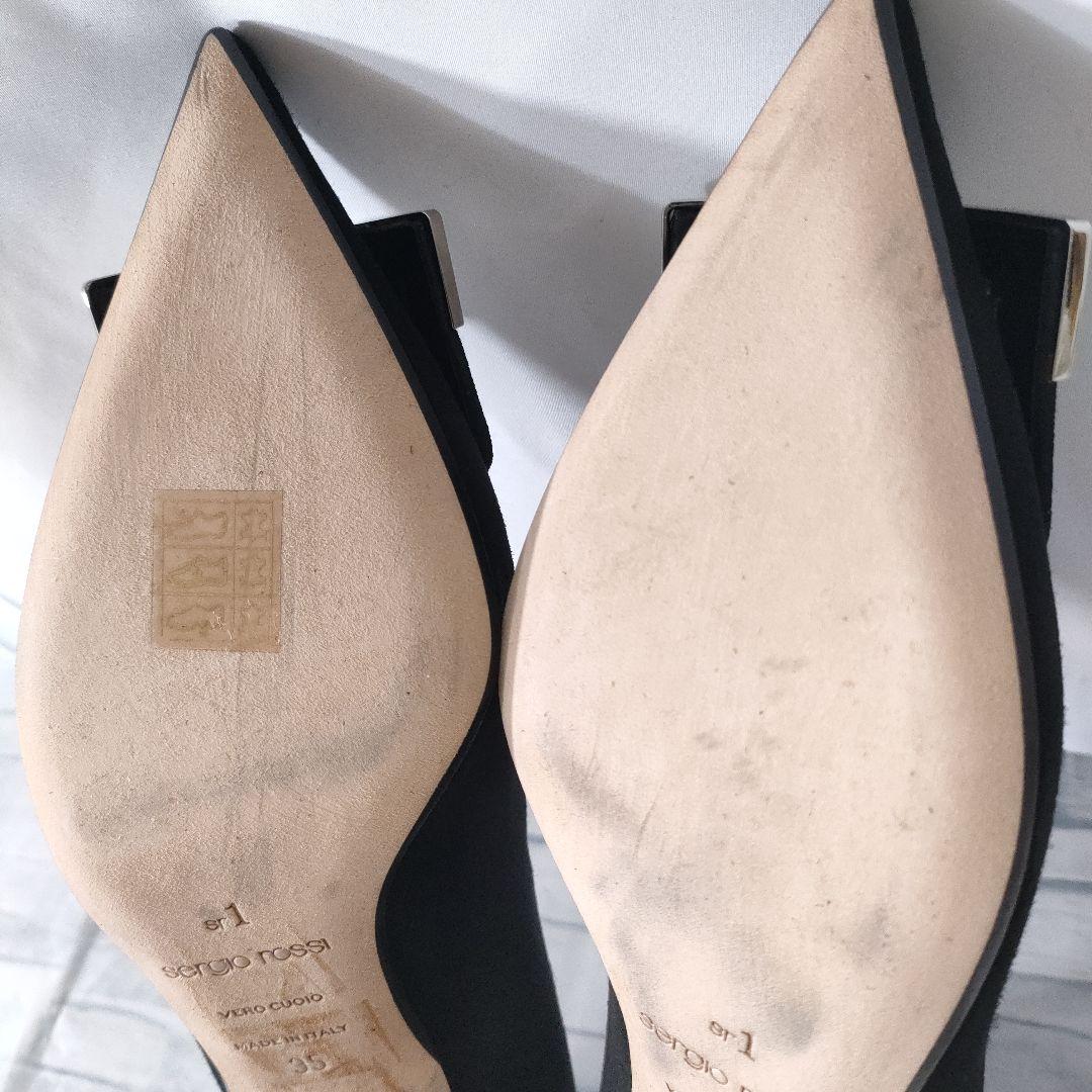 極美品✨セルジオロッシ　sr1　スウェードパンプス　プレート　黒×シルバー　35