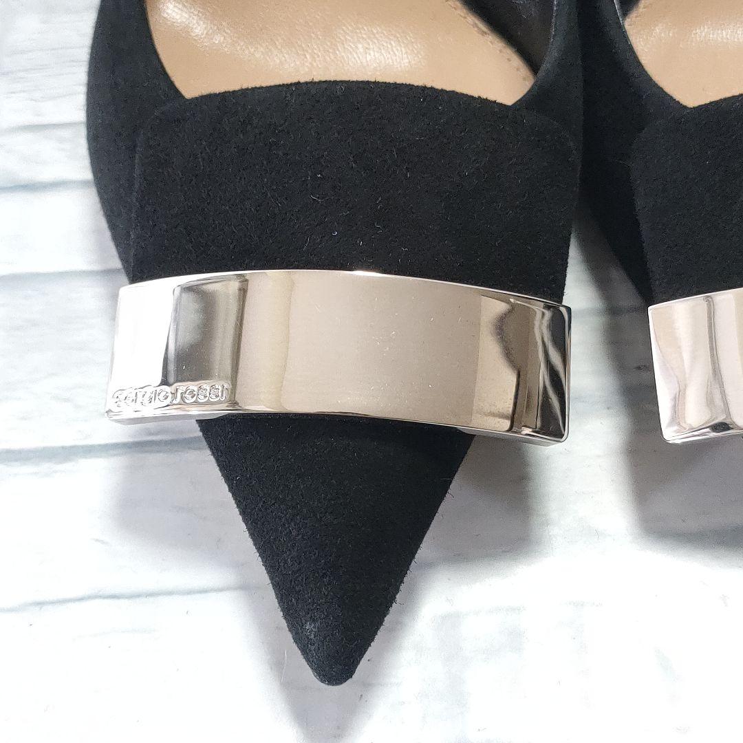極美品✨セルジオロッシ　sr1　スウェードパンプス　プレート　黒×シルバー　35