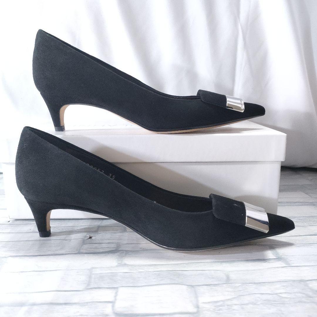 極美品✨セルジオロッシ　sr1　スウェードパンプス　プレート　黒×シルバー　35