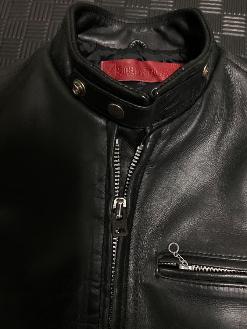 黒　牛革　レザーシングルライダースジャケット(韓国製)