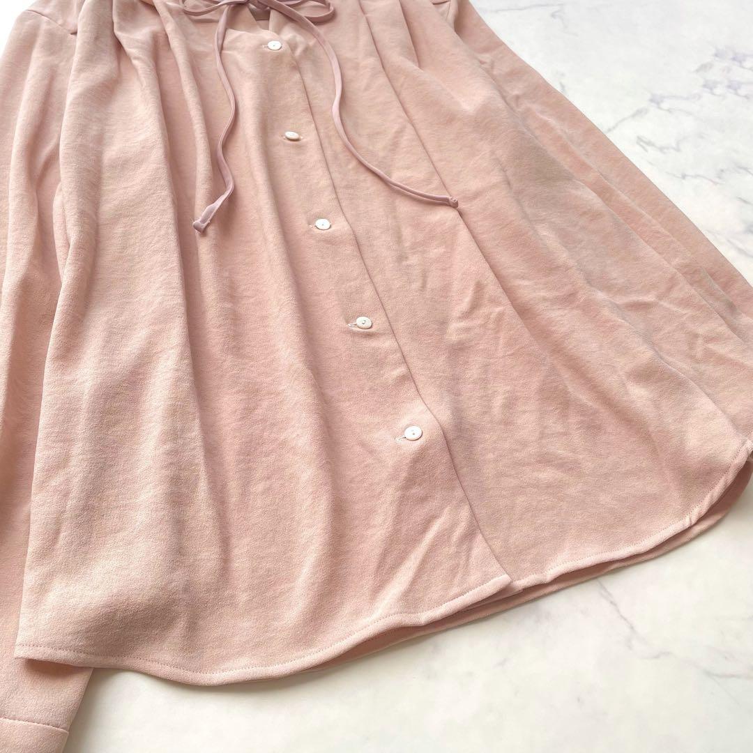 美品　ソージュ ジョーゼットリボンブラウス ボウタイ とろみ ピンク