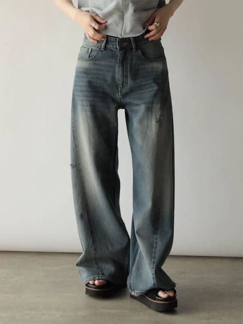 ヤマダヤ　RADIATE 切り替えデザインダメージデニムワイドパンツ　現行品