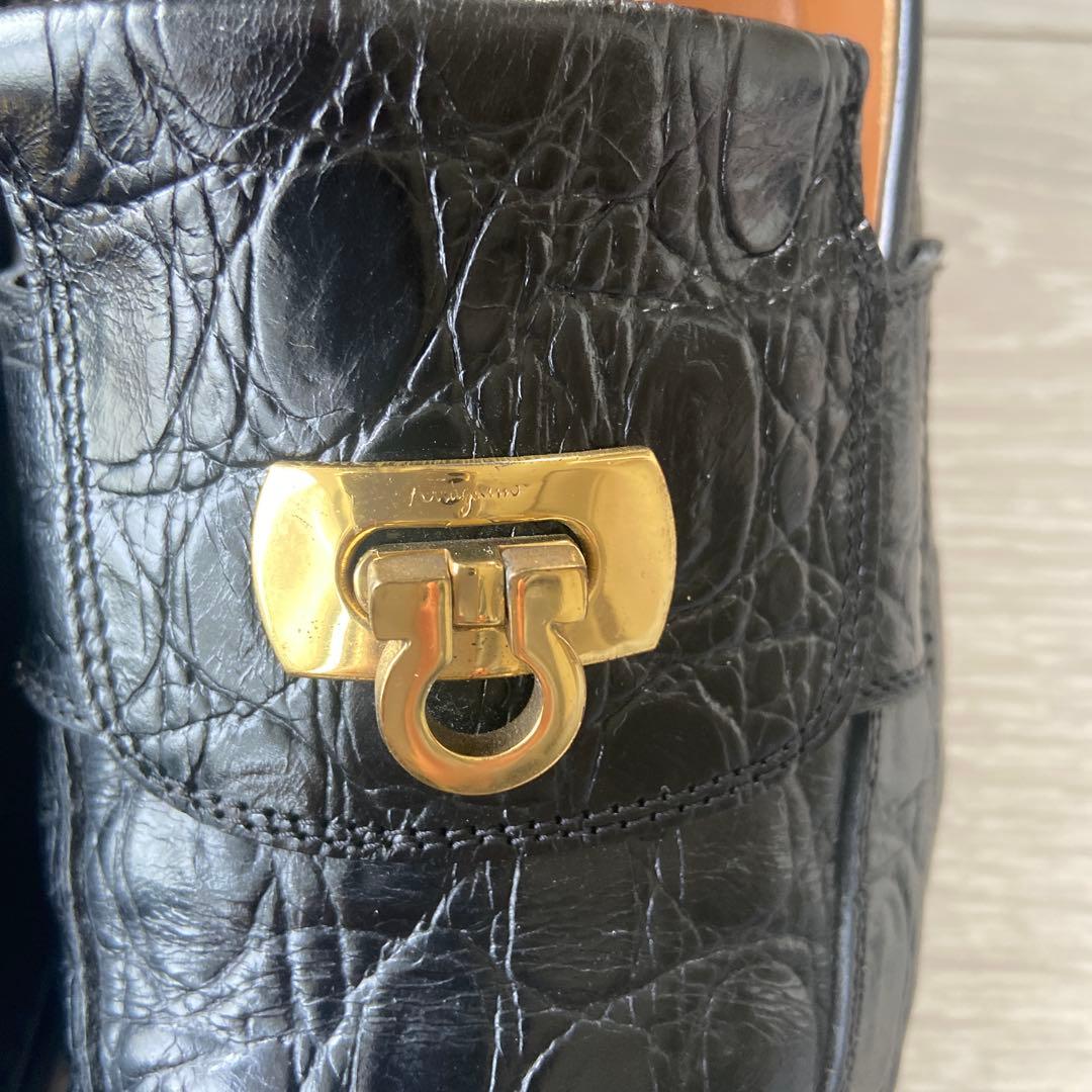 フェラガモ　ローファー　フラットシューズ　黒 ブラック　7/C 24cm