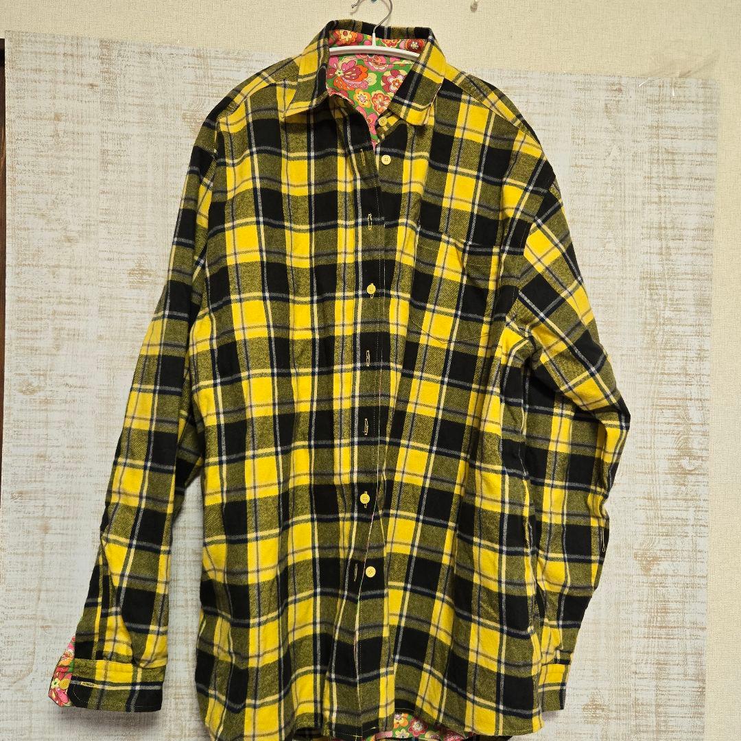 yu13 仲里依紗Eリバーシブル 長袖シャツ イエロー ブラック チェック