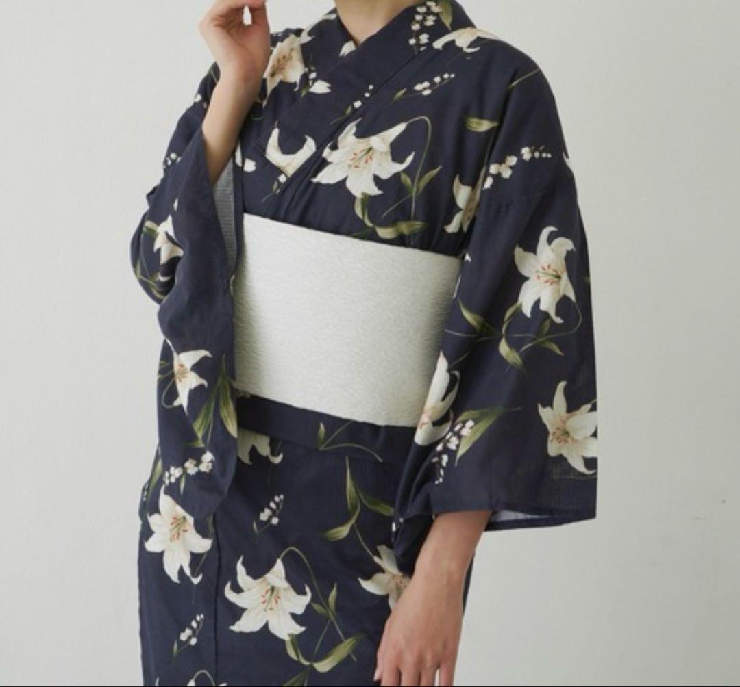 【la belle Etude】浴衣セット　百合　ネイビー