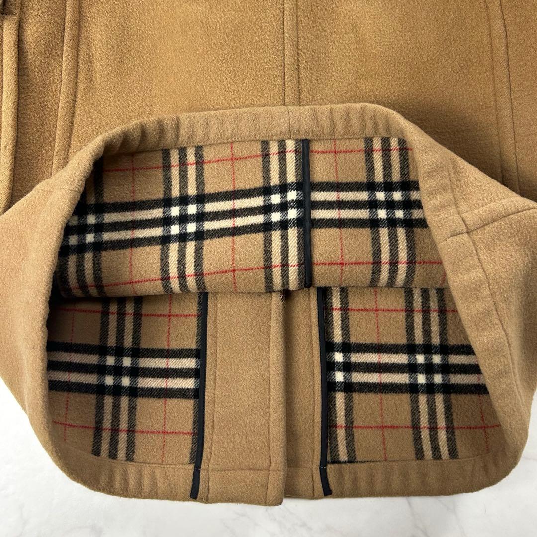 バーバリーブルーレーベル ダッフルコート ノバチェック キャメル トグル ウール