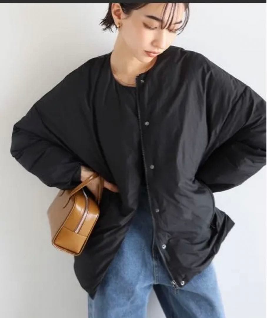 ノーカラーサイドジップダウンジャケット evernevy