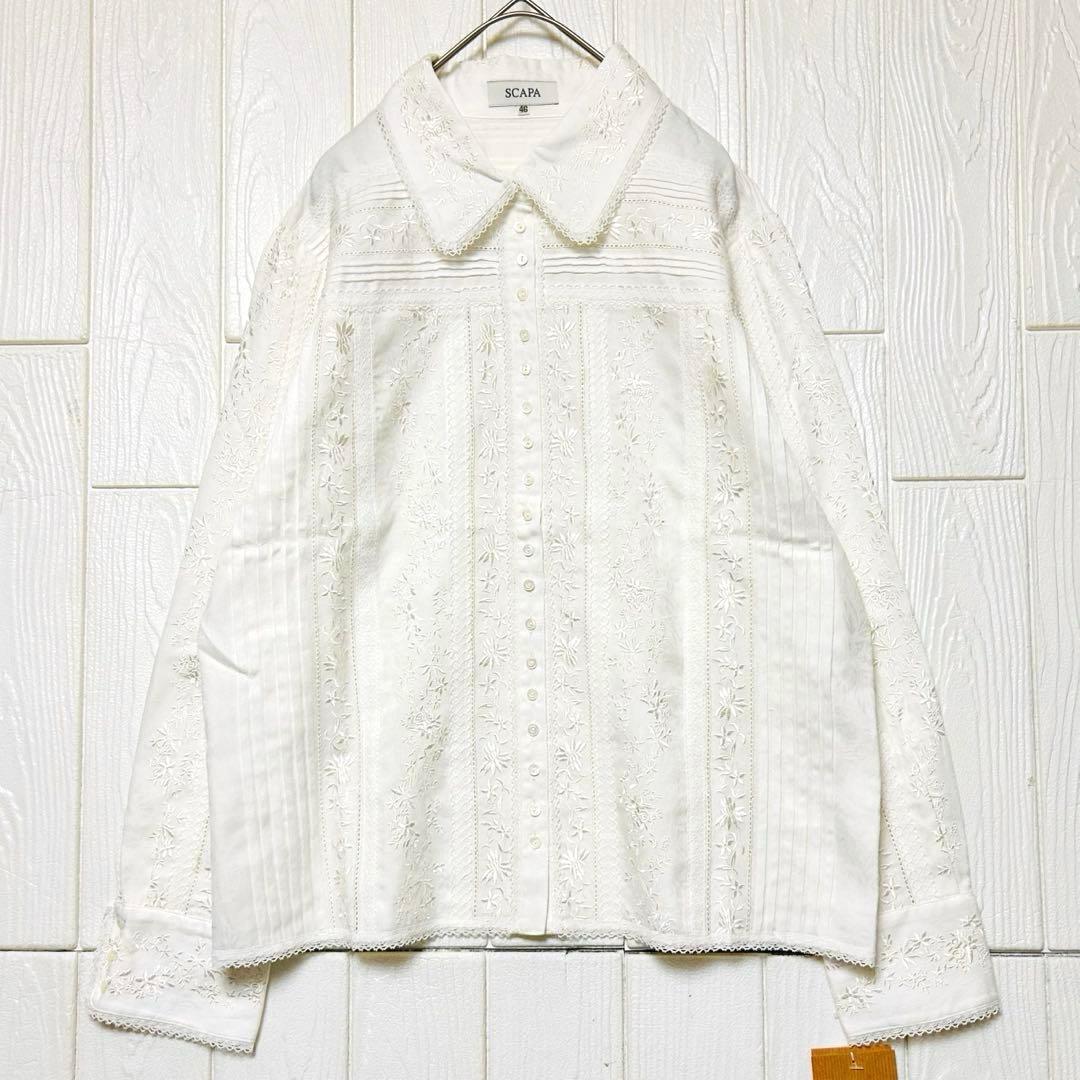 新品タグ付き サイズ44 SCAPA 総刺繍 ピンタック レースブラウス