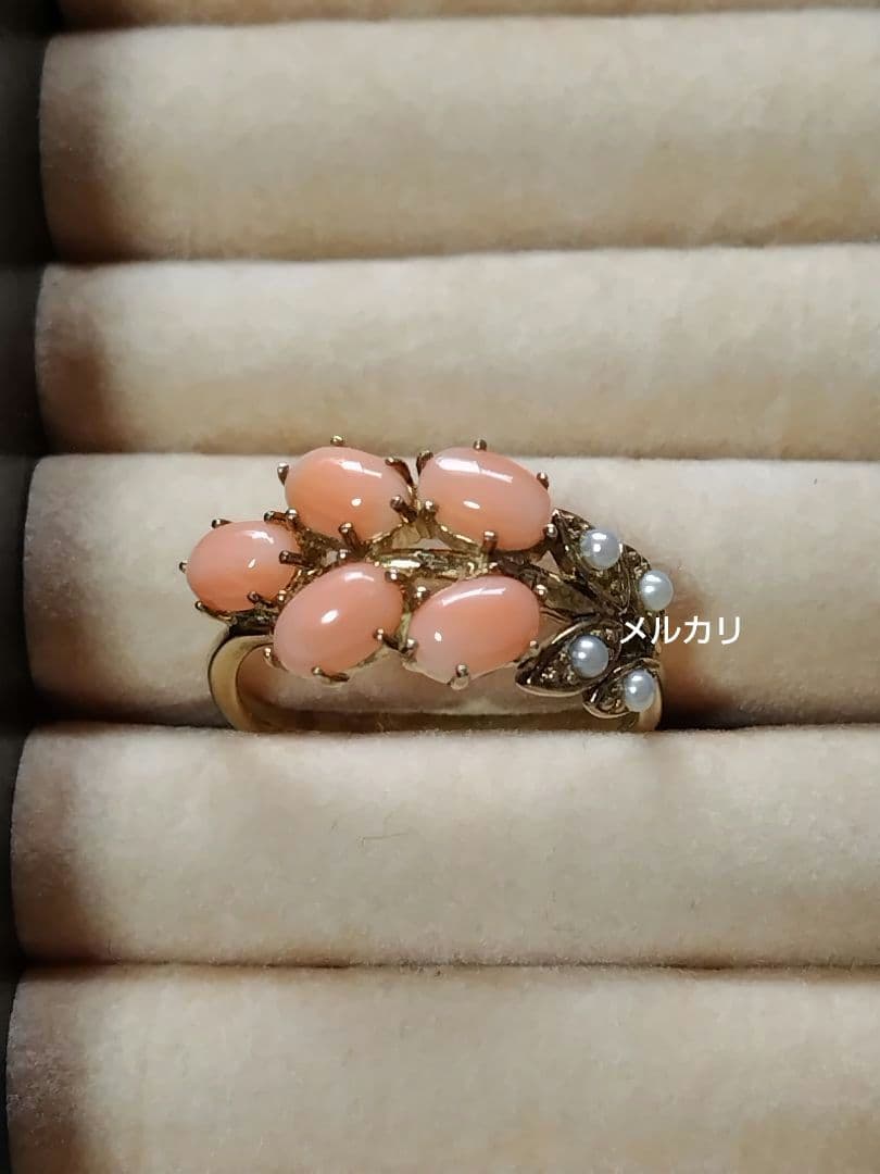 [未使用品] 碌山 リング 珊瑚 シードパール 17号