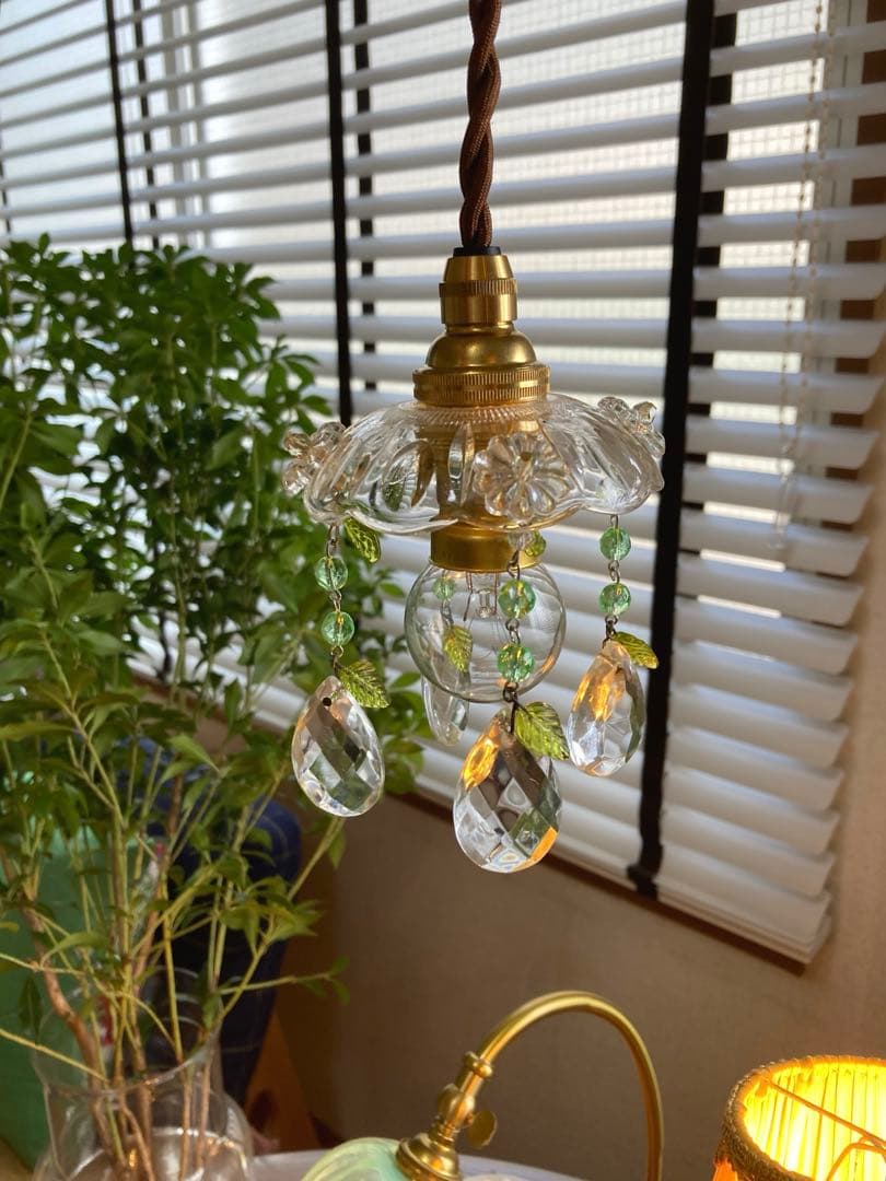 専用　ミニシャンデリア　【植物】　ウランガラスビーズ　フランス　超ミニシェード
