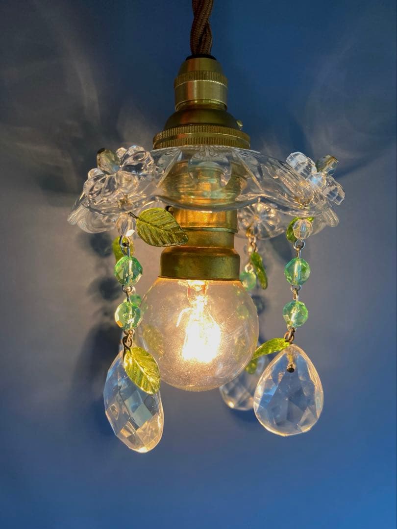 専用　ミニシャンデリア　【植物】　ウランガラスビーズ　フランス　超ミニシェード