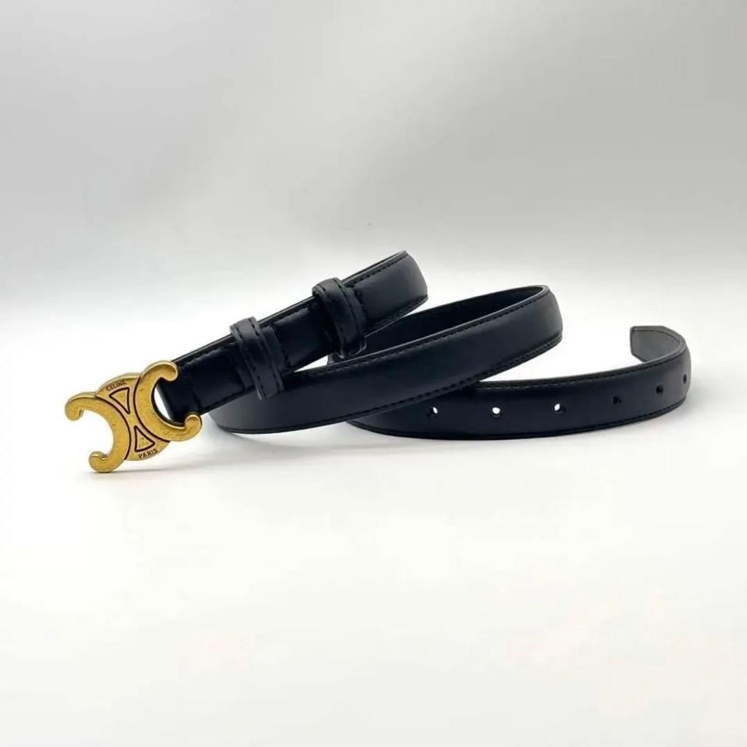 CELINE 黒レザーベルト 金色バックル 80サイズ