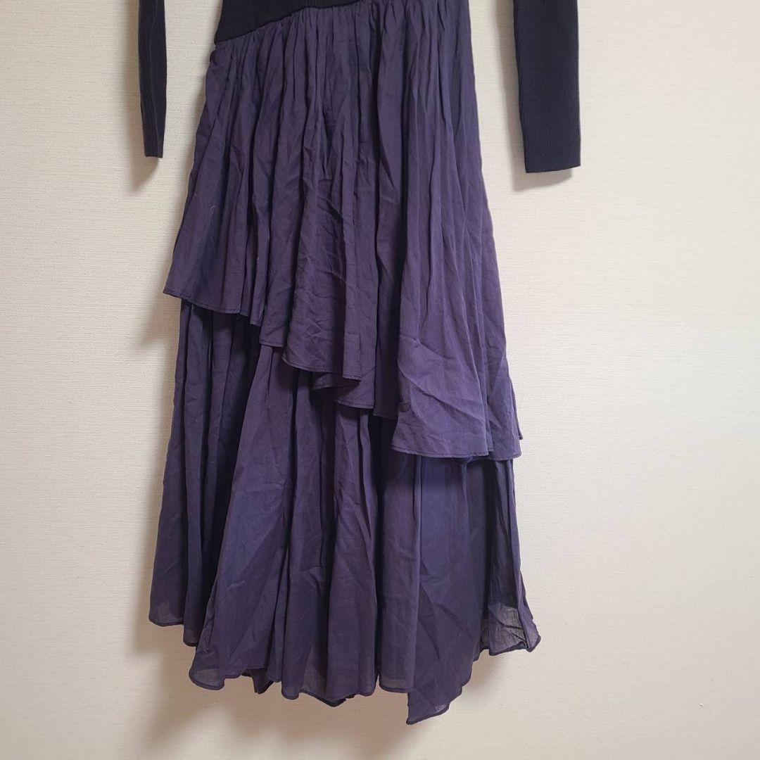 アニュアンス ボートネックイレギュラーヘムドッキングニットワンピース ロング