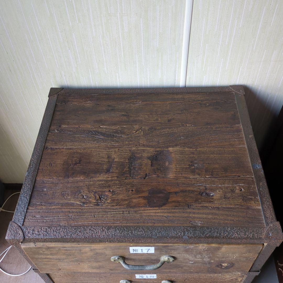 インダストリアル古材木製アイアン3段引き出しチェスト