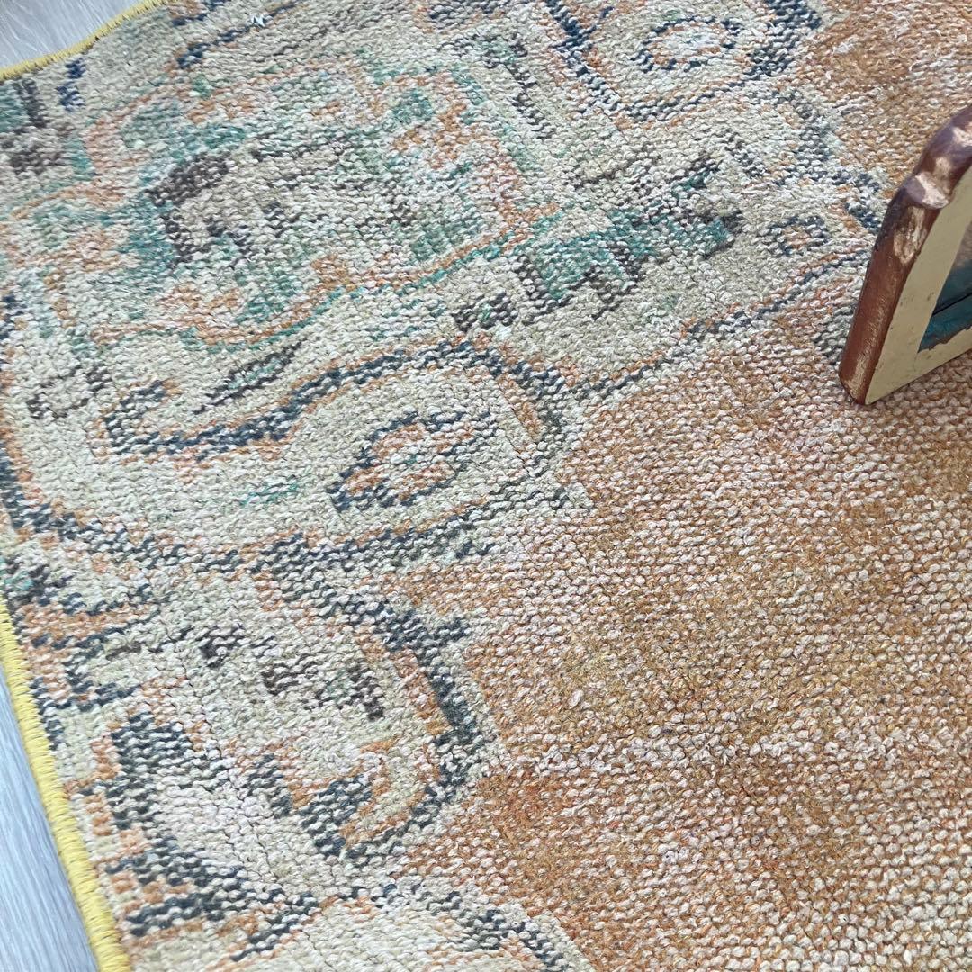 オレンジイエロー80×126グリーン　accentrug トルコヴィンテージラグ