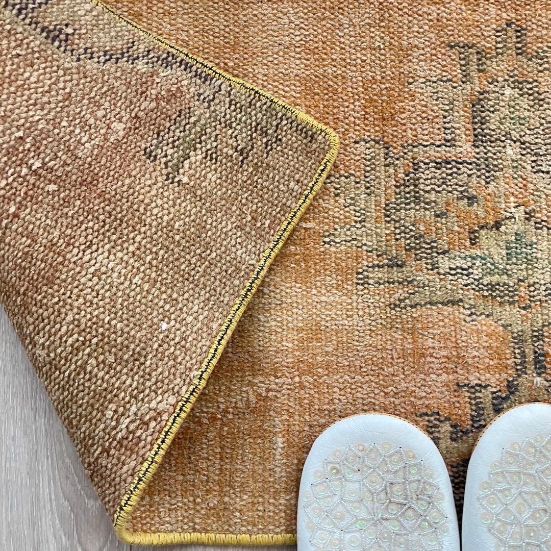 オレンジイエロー80×126グリーン　accentrug トルコヴィンテージラグ