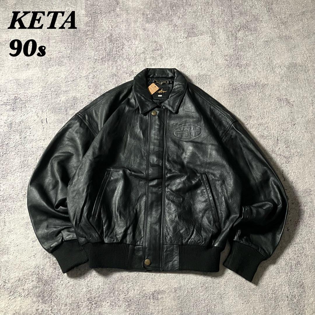 90sKETAカナダ製本革レザージャケットフライト短丈黒型押しロゴブラック