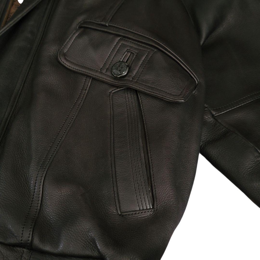 メンズ　鹿革　レザージャケット　裏総柄　 ヴィンテージ　ブラック　LL