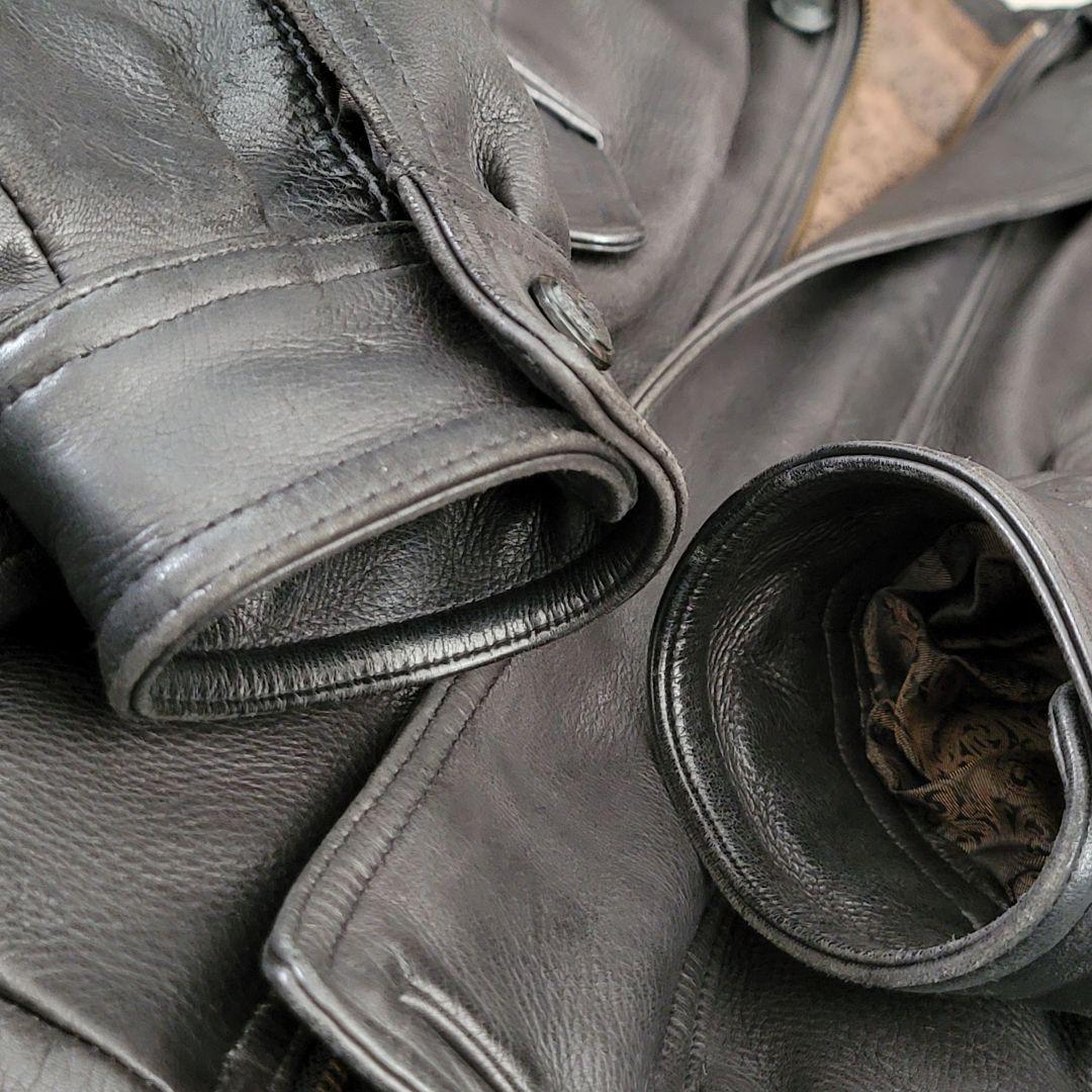 メンズ　鹿革　レザージャケット　裏総柄　 ヴィンテージ　ブラック　LL