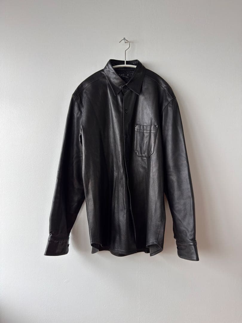 希少 アニエスベーオム レザーシャツジャケット 1 M~L ブラック フランス製