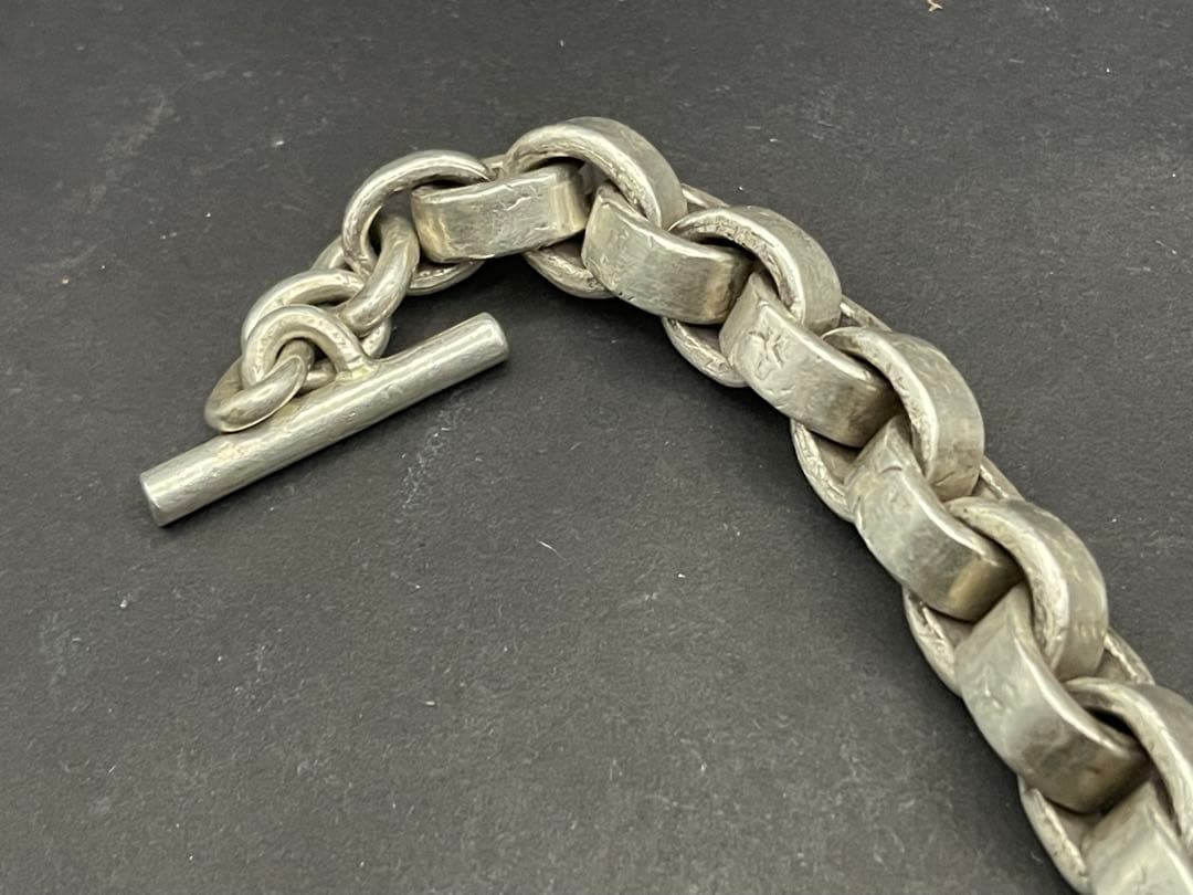 超極太　鍛造仕上げ　シルバー925 ペーパーチェーンブレスレット Tバー