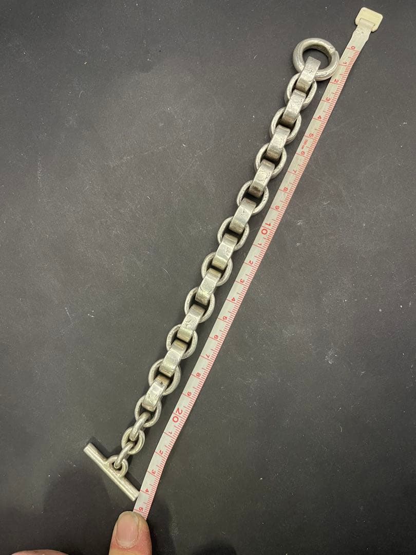 超極太　鍛造仕上げ　シルバー925 ペーパーチェーンブレスレット Tバー