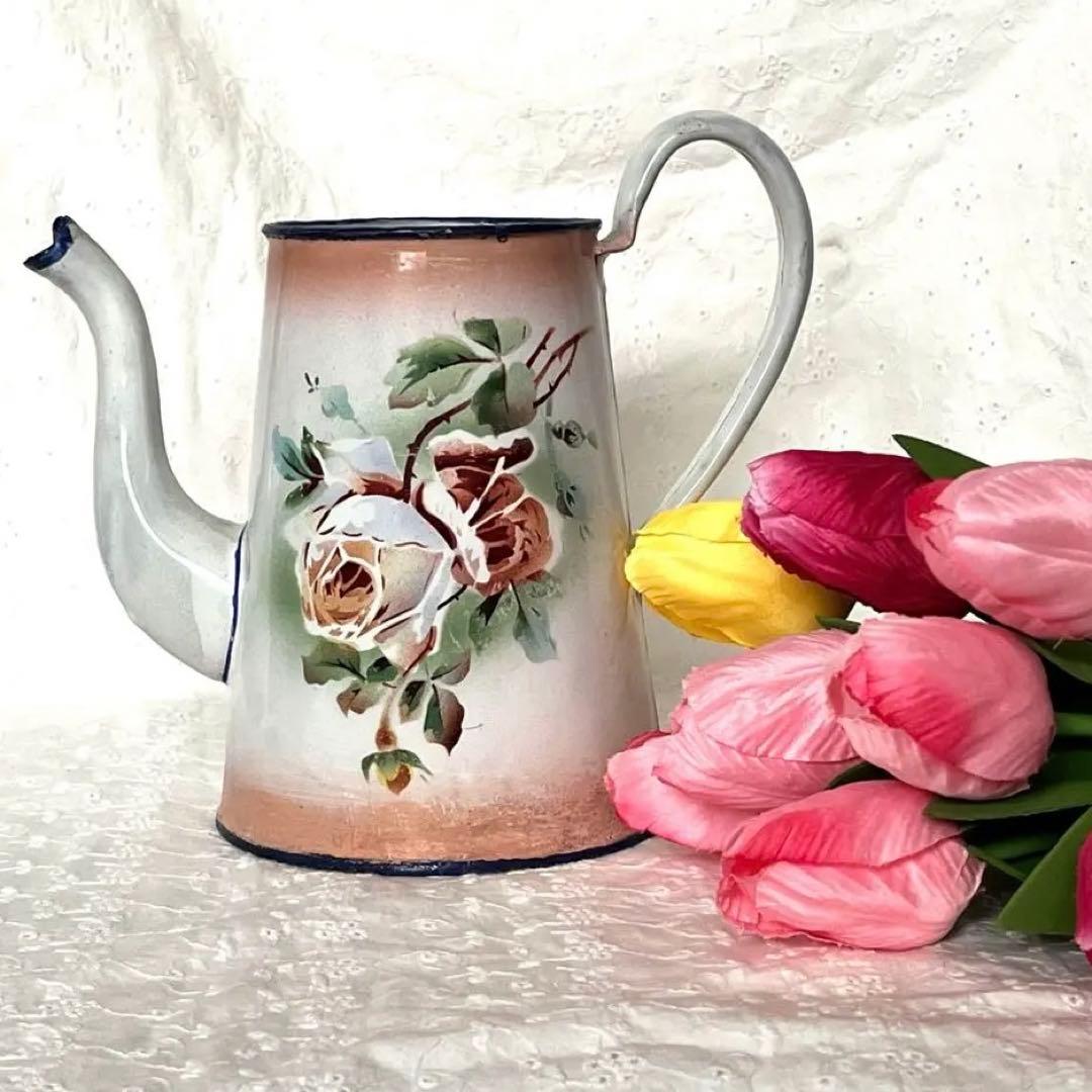 希少＊フランスアンティーク＊薔薇＊Japy＊コーヒーポット＊ピンク＊蓋無し