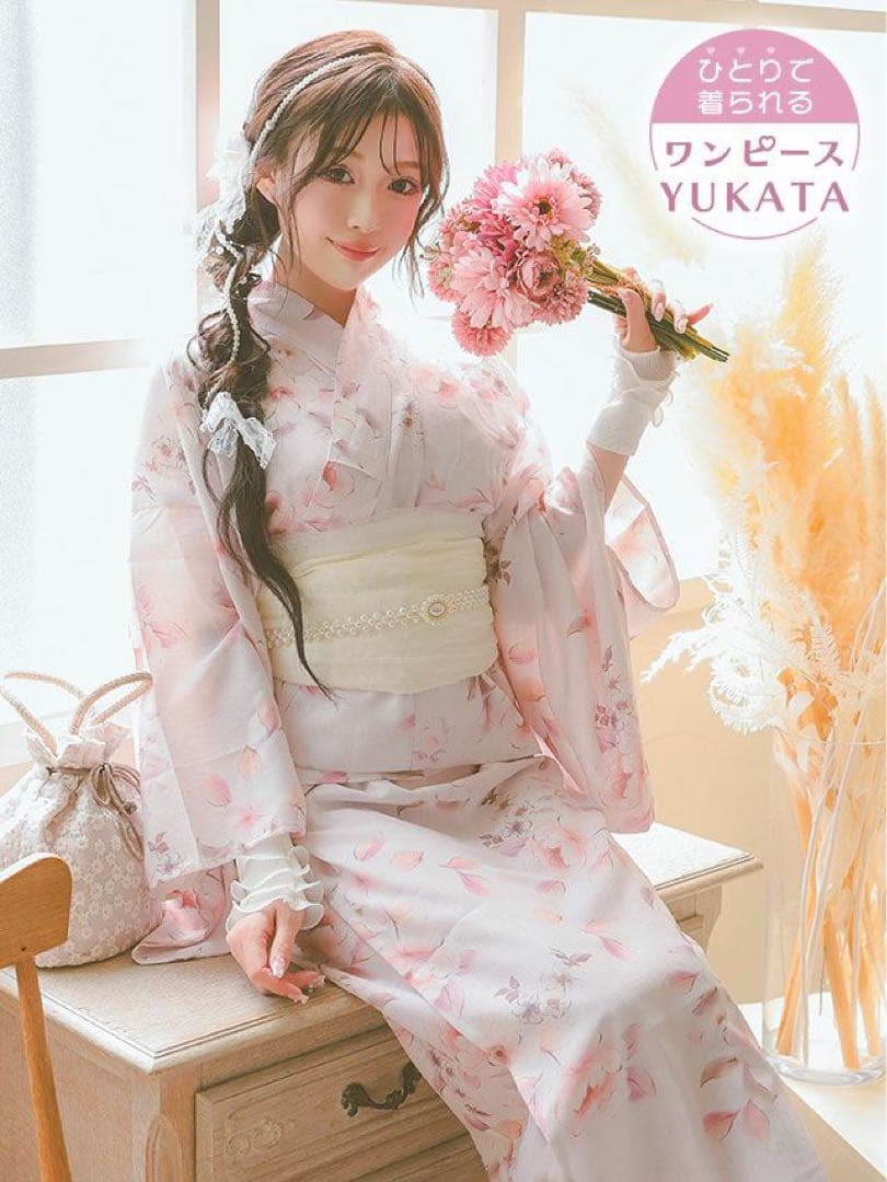 パウダーピンク ニュアンスフラワー 簡単 一人で着れる 3点セット