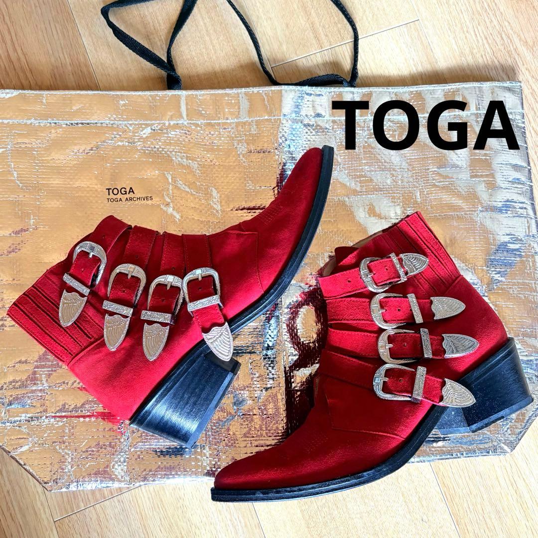TOGAトーガ ★赤 スエード メタル ベルト ウエスタンブーツ