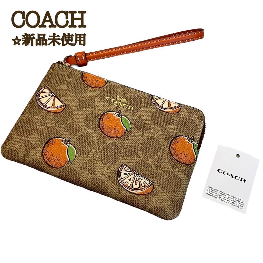【新品】コーチ リストレット コーナージップ シグネチャー オレンジ キャンバス