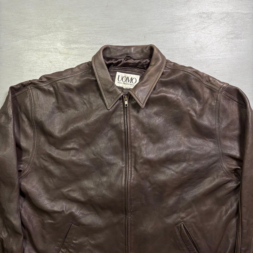 90's✨レザージャケット　A-2 本革オールレザー　茶色　ショート丈　短丈　L