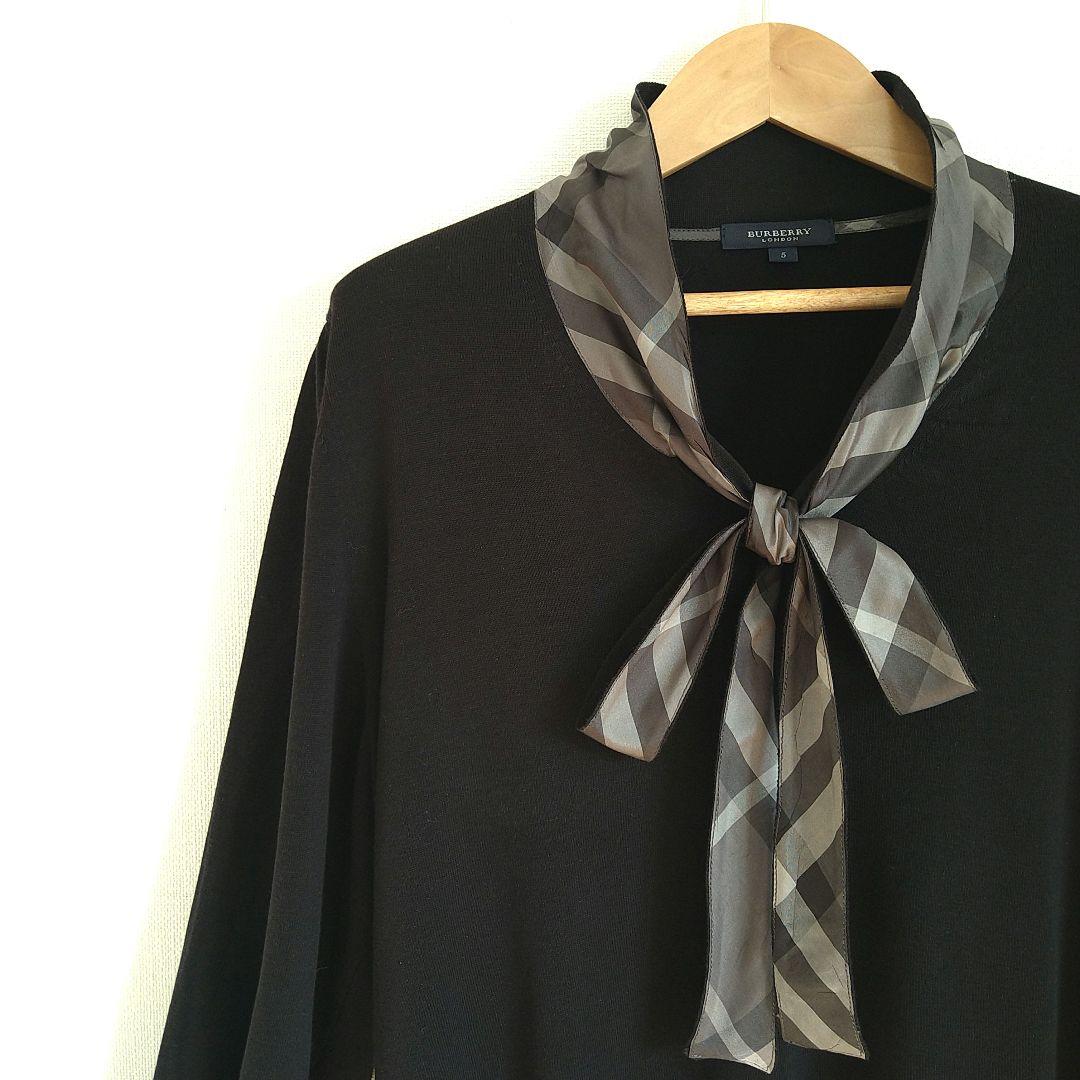 バーバリーロンドン　シルクコットン長袖ニット　ボウタイリボン　サイズ5