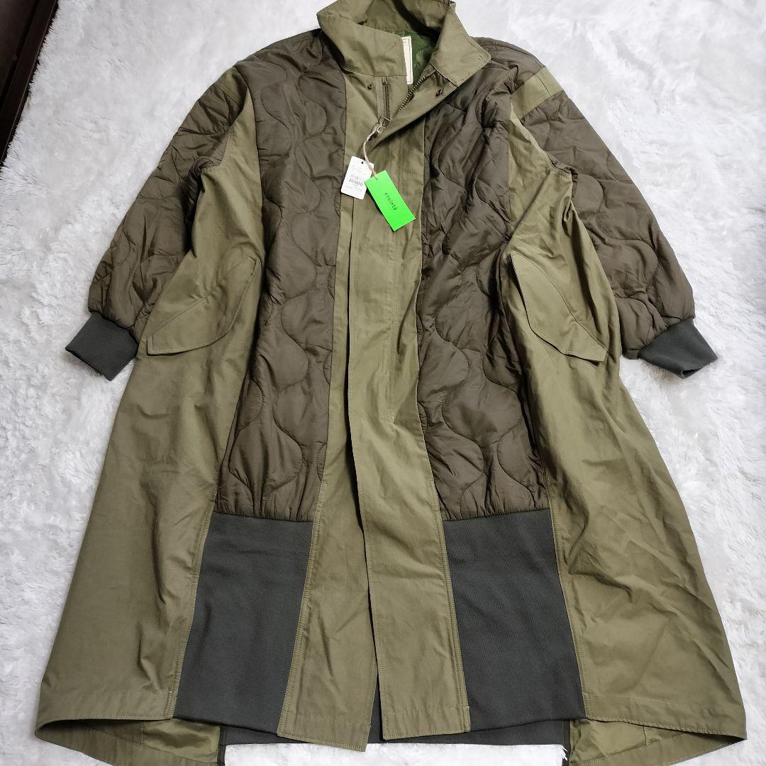 【新品タグ付き】エシンタ 切替マキシミリタリーコート カーキ キルティング