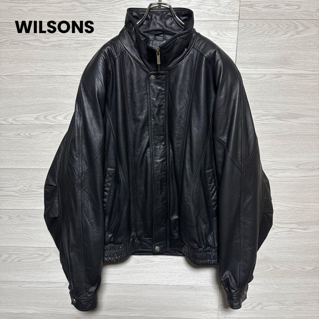 90s WILSONS 本革 オーバーサイズ レザージャケット 中綿 ブラック