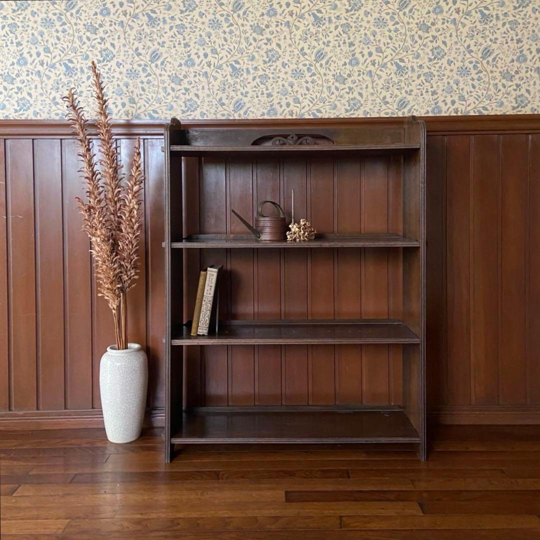 アンティーク　古い本棚　レトロ　楔棚　オープンラック　くさび棚　本止め棒付き