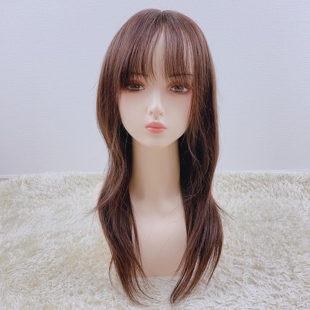 人毛100% フルウィッグ 医療用 ロングストレート ブラウン 50cm 手縫い