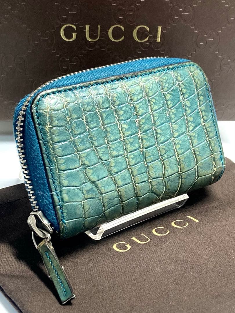 GUCCI グッチ　クロコ　ラウンドファスナー　ケース　カードケース　箱付