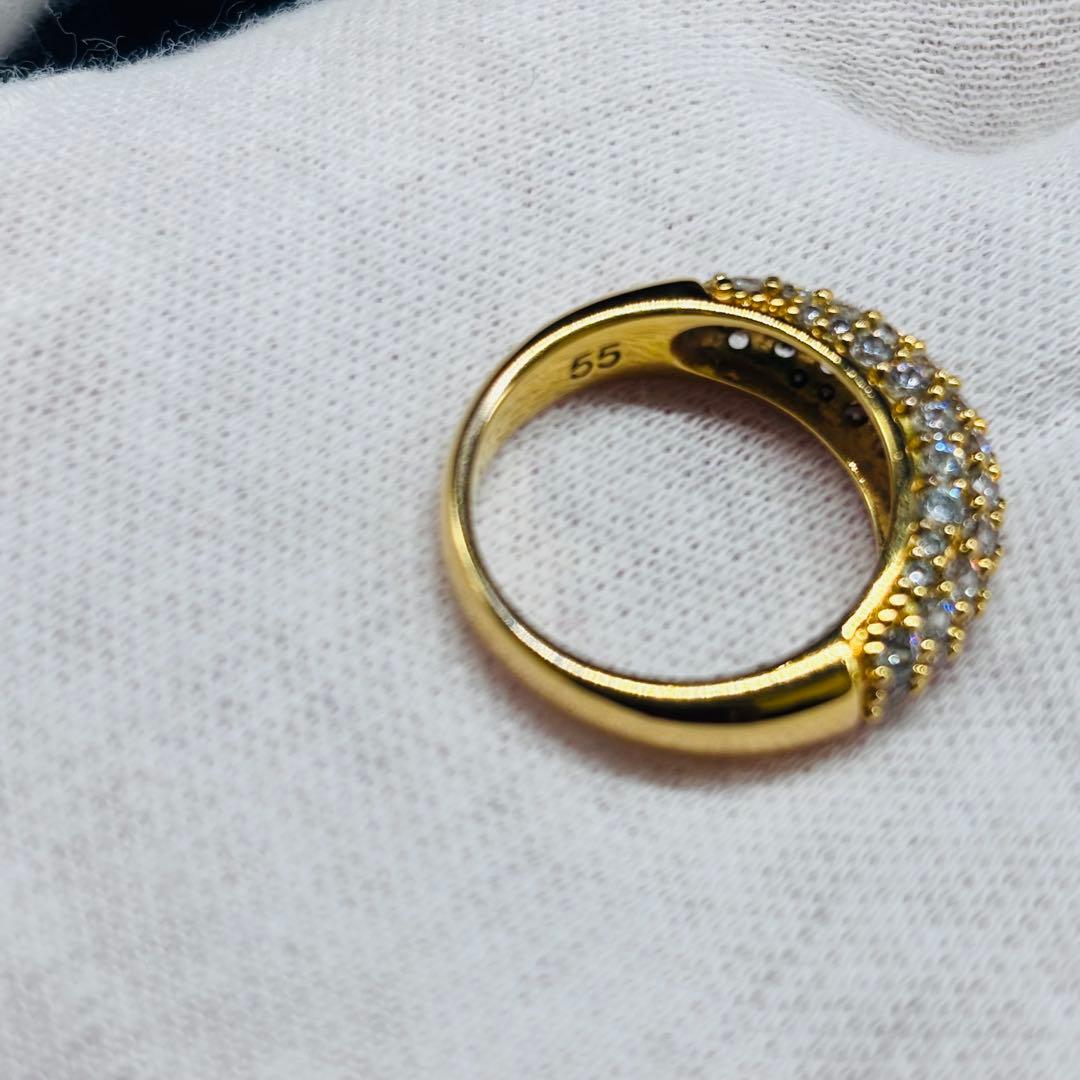 スワロフスキー ハーフパヴェ リング ゴールド シルバー 2点セット 55号